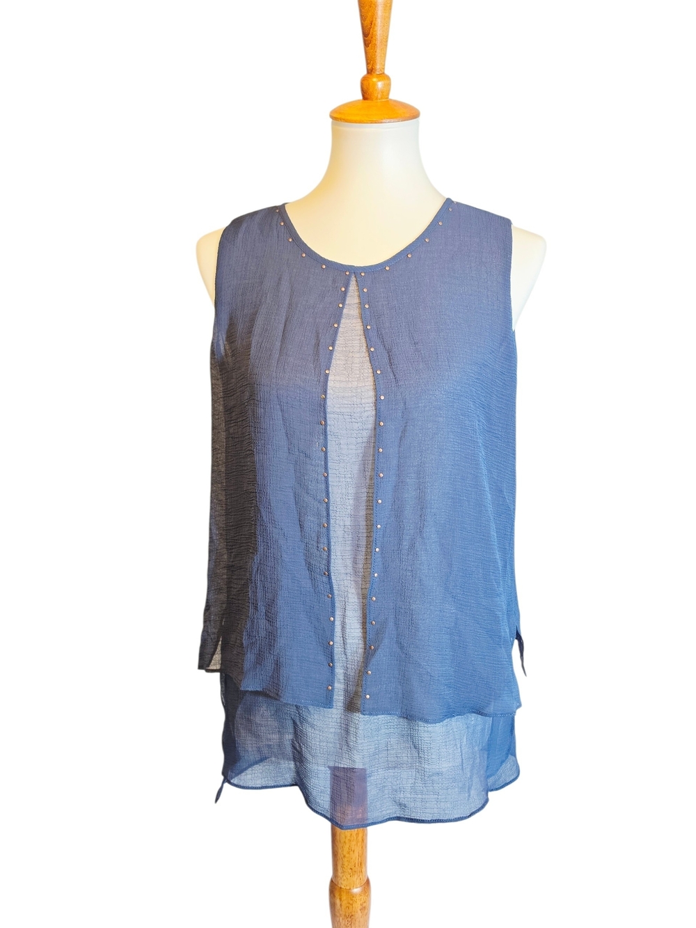 Sioni Blue Layered Sleeveless Beaded Front Tank